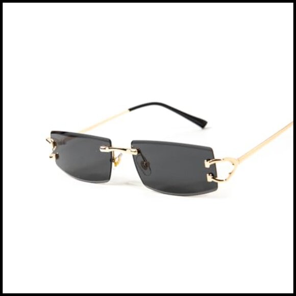 Retro Gold Frame Rectangular Sunglasses Slim Rimless Unisex 90s Trendy main image 5